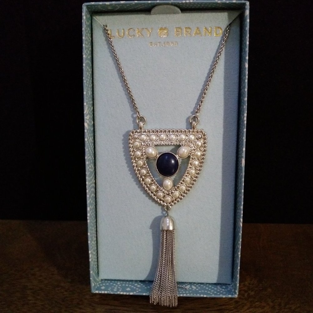 Lucky Brand Long Necklace, Silver/Blue/White - Picture 2 of 5